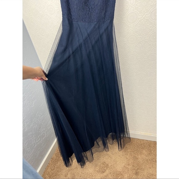 Bill Levkoff Navy Blue Maxi Dress 1177 Sheer Flowy Lacey Open Back - Picture 5 of 7